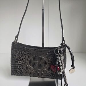 Brahmin Dark Brown Crocodile Embossed Shoulder Bag